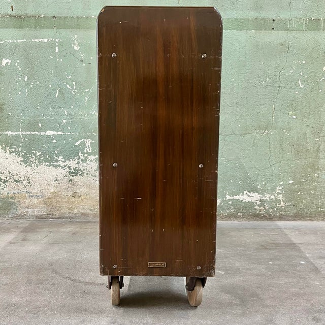 Wood Vintage Gaylord Bros Inc Rolling Wood Library Book Cart Bookcase For Sale - Image 7 of 12