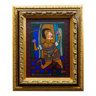 Chenco Columbian Artist "In Hoc Signo Vinces" Acrylic on Paper Painting 1997, Framed For Sale