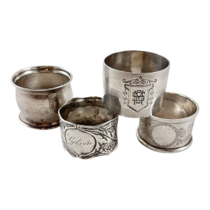 Estate Sterling Silver Napkin Rings, Mixed Set of Four