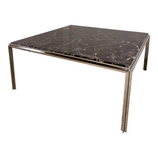 Late 20th Century Burgundy Stone Dining Table With Polished Steel Edge and Legs For Sale
