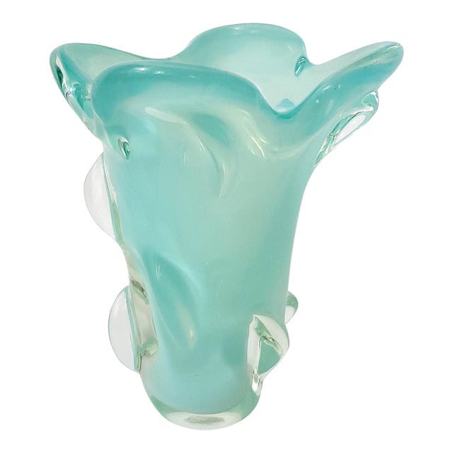 Murano Vase Blue Glass Signed For Sale
