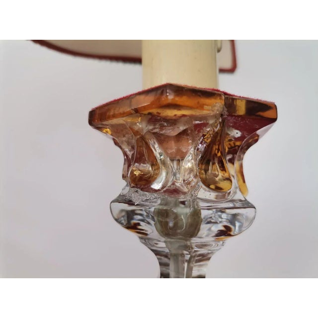 Art Nouveau French Crystal Glass Red Silk Half Shade Table Lamp, 1940s For Sale - Image 10 of 16