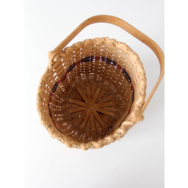 Vintage Woven Splint Basket With Swing Handle For Sale - Image 13 of 13