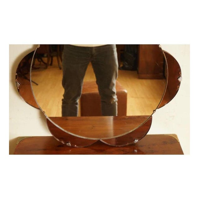 Glass Art Deco Flower-Shaped Amber Peach Bevelled Mirror, 1930s For Sale - Image 7 of 10