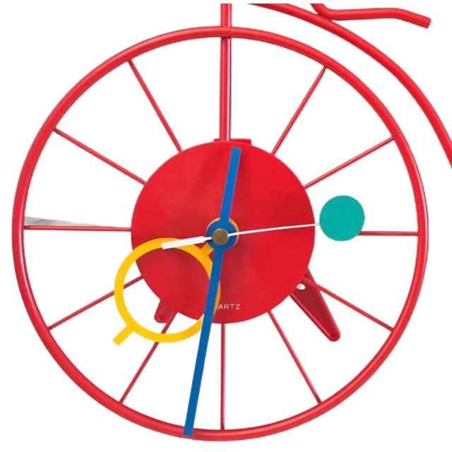Postmodern 1980s Postmodern Post Modern Memphis Pop Art Penny Farthing Bicycle Wall or Desk Clock Italy For Sale - Image 3 of 9