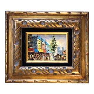 1960’s Mid Century Small Abstract Paris Street Scene Signed Original Carved Wood Frame For Sale