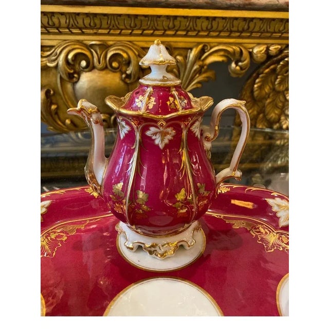 Raspberry Red Circa 1875 French Porcelain Tete a Tete Tea Set- 6 Pieces For Sale - Image 8 of 13
