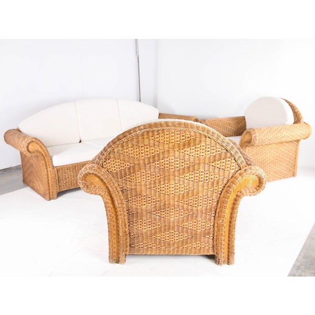 Wicker Rattan Lounge Set, 1970s, Set of 3 For Sale - Image 15 of 18