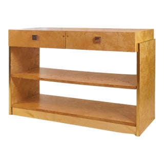 Vintage Milo Baughman Style BURLwood Server With Brass Details by Thomasville For Sale