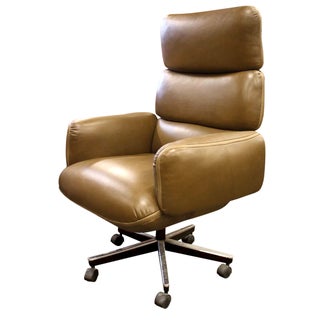 Knoll Zapf Medium Brown Leather Office Chair For Sale