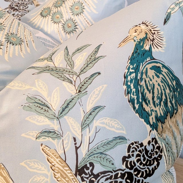 Schumacher Peacock Aqua Pillows- Pair For Sale In Greensboro - Image 6 of 7