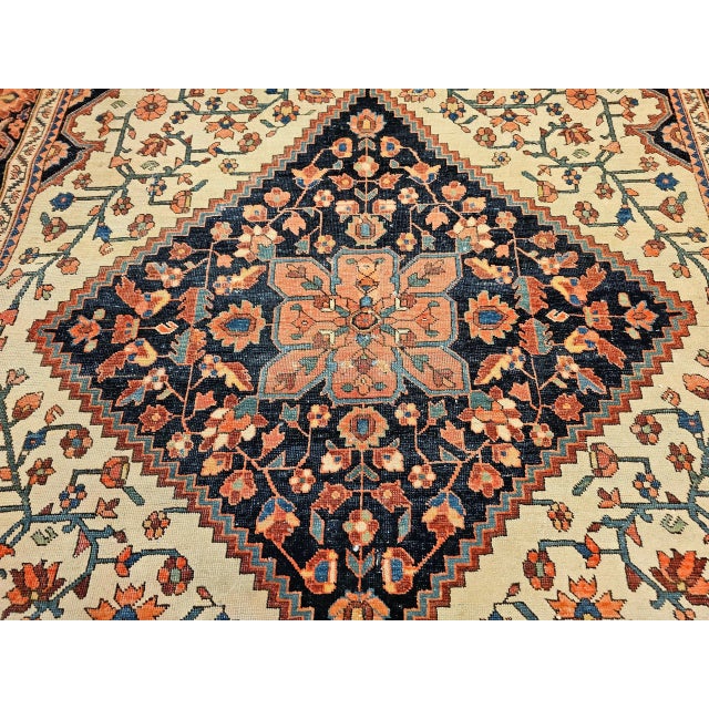 Persian 19th Century Persian Farahan Sarouk Rug, Handwoven Floral Patter, Ivory & Blue, 5’ X 7’ For Sale - Image 3 of 12
