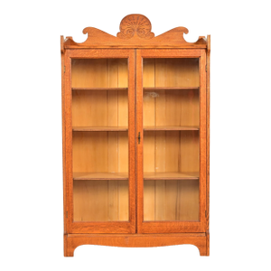 Antique Victorian Carved Oak Two-Door Bookcase Cabinet | Circa 1920s