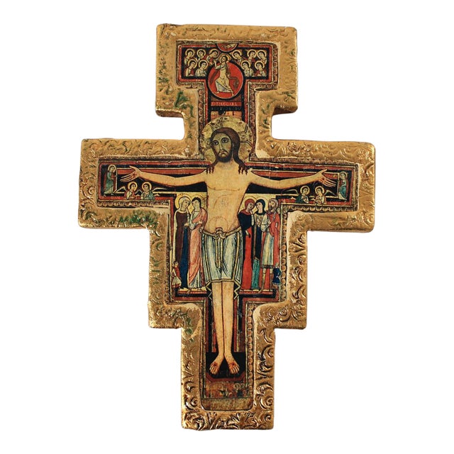 Vintage Italian Giltwood Cross Wall Hanging For Sale
