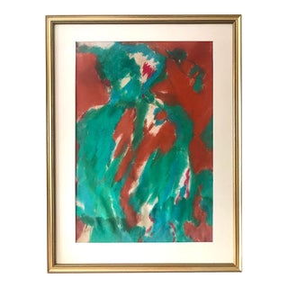 Vintage Mid Century Modernist Figurative Abstract Oil Pastel by Oscar Murillo C.1960 For Sale