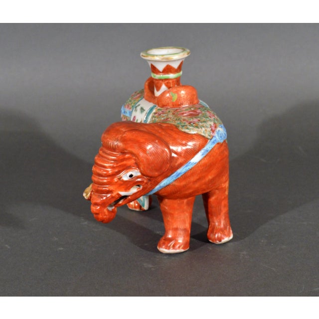 Chinese Export Porcelain Canton Famille Rose Elephant Candlestick Circa 1860 This Chinese export porcelain elephant is...