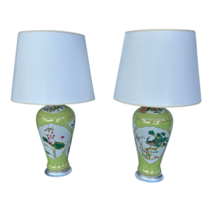 Antique, Chinese Hand Decorated Porcelain Table Lamps - a Pair