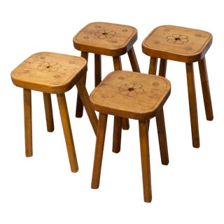 Brutalist Handcrafted Floral Stools, 1960s, Set of 4 For Sale