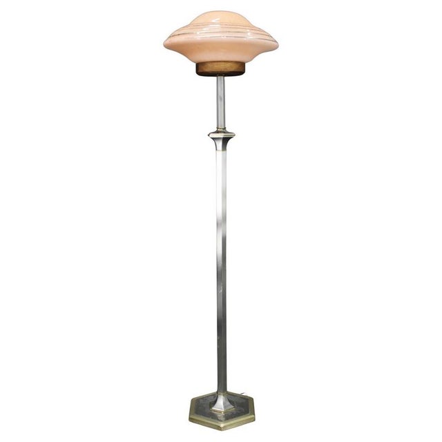 Nickel Floor Lamp with Glass Shade, 1940s For Sale - Image 11 of 11