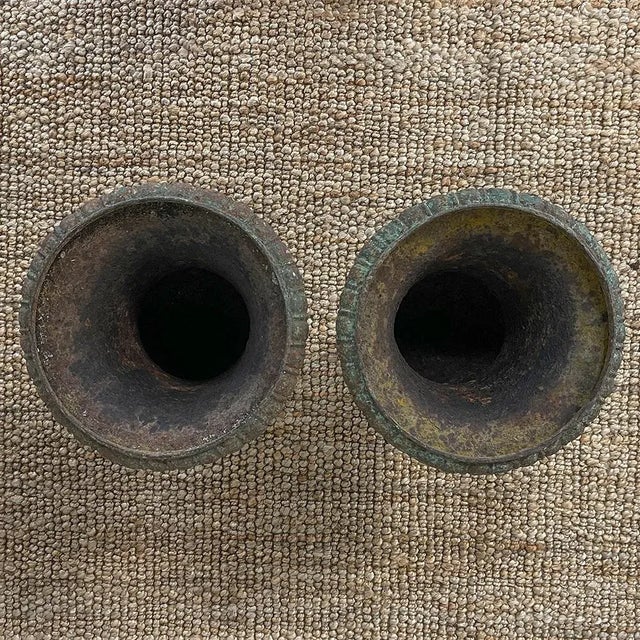 Charcoal Pair 19th Century French Neoclassical Cast Iron Garden Vases ~ Jardinieres For Sale - Image 8 of 13