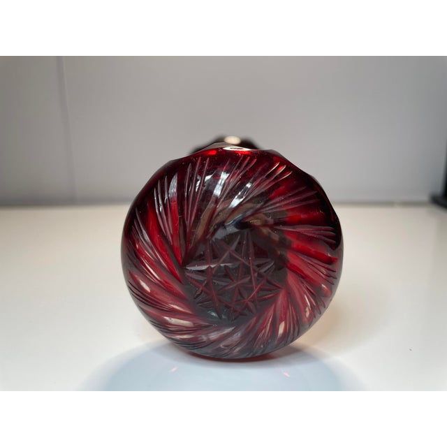 Art Deco Antique/Vintage Bohemian Czech Purple/Amethyst Cut Glass Swirl Starburst Door Knobs With Hardware Art Deco For Sale - Image 3 of 5