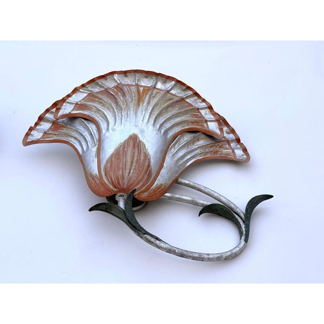 Large Italian Silver Leaf and Metal Flower Wall Sconces, 1970s, Set of 2 For Sale - Image 9 of 18