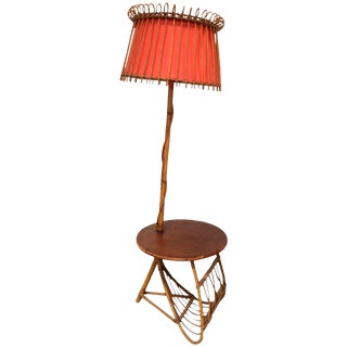 French Bamboo Floor Lamp & Magazine Rack For Sale