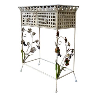 Late 19th French Handprinted Forged Iron Console Table with Two Drawers For Sale