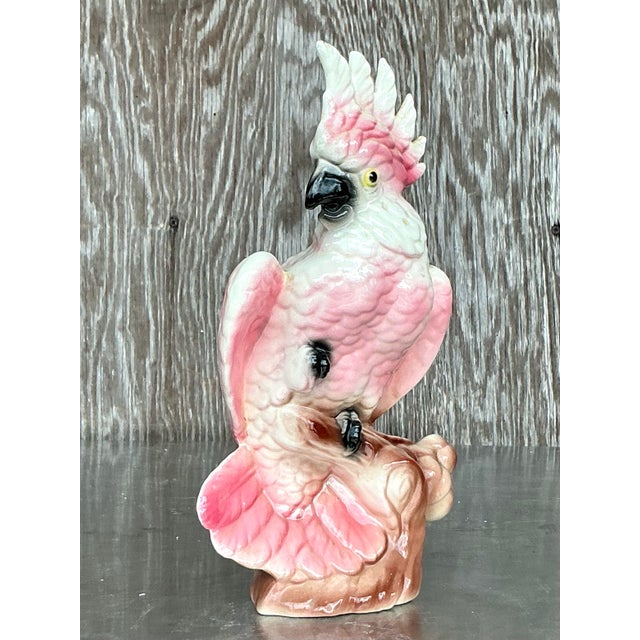 Pink Vintage Mid-Century Modern Glazed Ceramic Cockatoo For Sale - Image 8 of 8