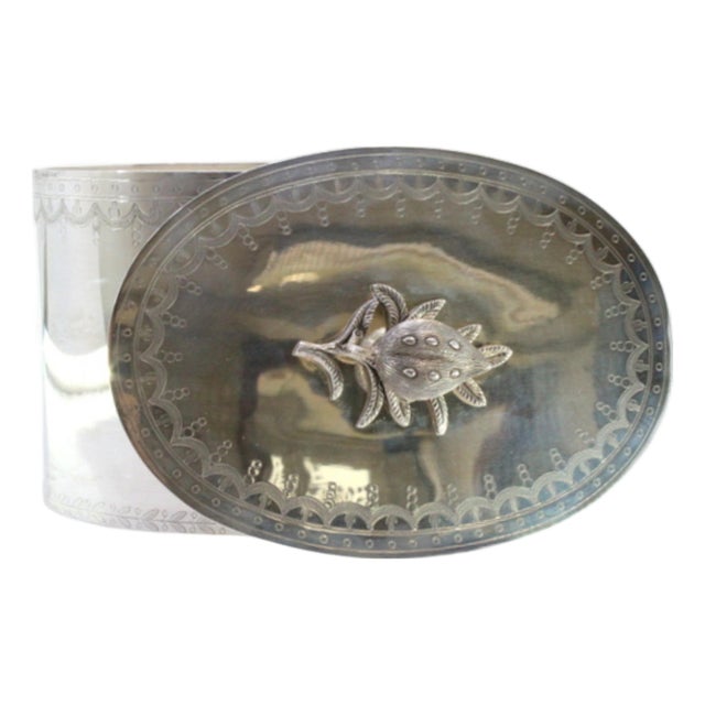 Elliptical Engraved Silver Tea Box with Fruit-Shaped Handle on Branch For Sale