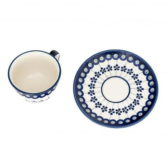 Contemporary Cups with Saucers in Bunzlauer Ceramic from Zakłady Ceramiczne Bolesławiec, Set of 4 For Sale - Image 3 of 11