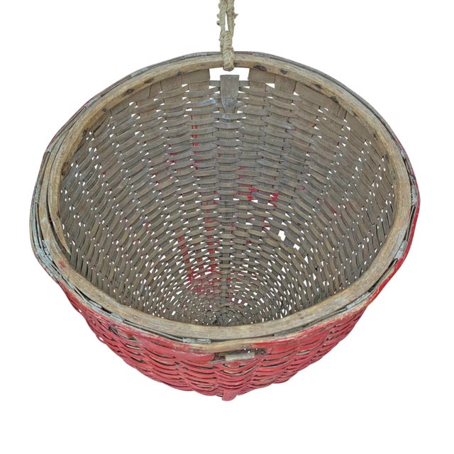 Wood 19th Century American Red Painted Gathering Basket For Sale - Image 7 of 13