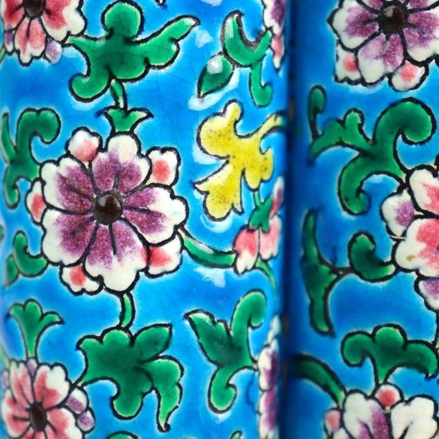 1900 - 1909 French Longwy Pottery Floral Decorated Triple Bud Vase, Signed, C1900 For Sale - Image 5 of 10