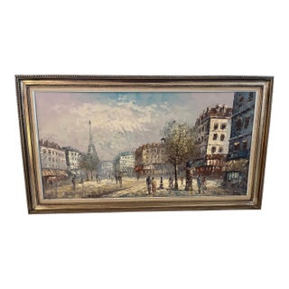 Large Caroline Burnett (1877-1950) Impressionist Paris Cityscape Oil Painting For Sale