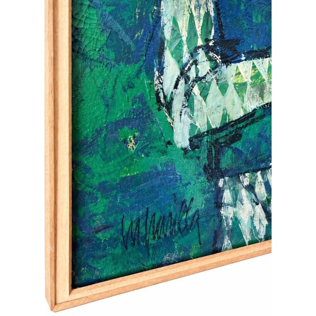 Mid Century Mixed Media Double Matte Harlequin Painting Signed Framed For Sale In Tampa - Image 6 of 8