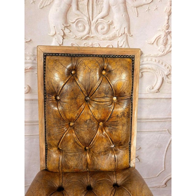 French Provincial Set of 8 French Louis XV Dining Chairs, Leather Tufted, 1960s For Sale - Image 3 of 18