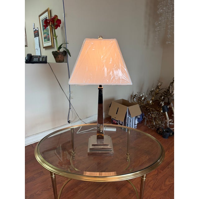 Brass-Plated Polished Nickel Table Lamp For Sale - Image 4 of 4