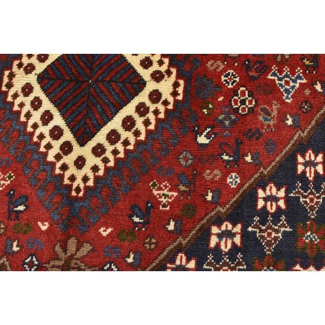 Yalameh Rug 3'5'' X 5'1'' Red Wool Vintage Tribal Hand-Knotted Oriental Carpet For Sale - Image 4 of 13