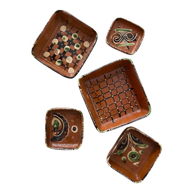 Vintage Boho Clay Mexican Redware Folk Pottery Nesting Dishes - Set of 5 For Sale