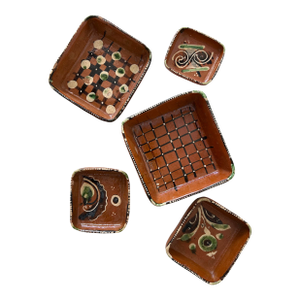 Vintage Boho Clay Mexican Redware Folk Pottery Nesting Dishes - Set of 5