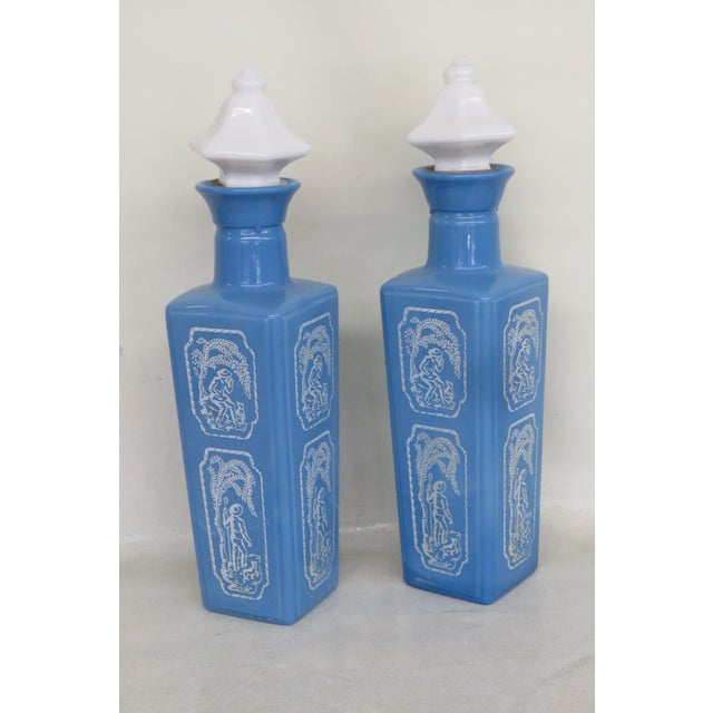 Jim Beam Bar Liquor Decanter Bottle Blue Decanter With Stoper a Pair 4445b For Sale - Image 4 of 12