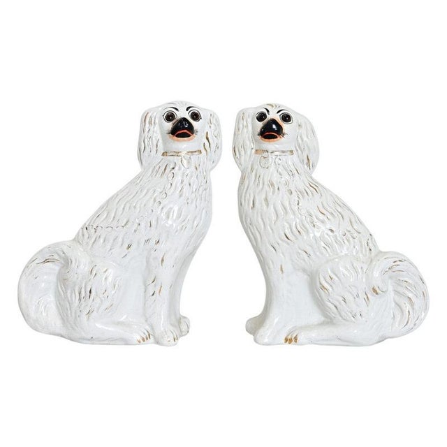 Glass English 19th Century Pair of Staffordshire Dogs with Glass Eyes For Sale - Image 7 of 7