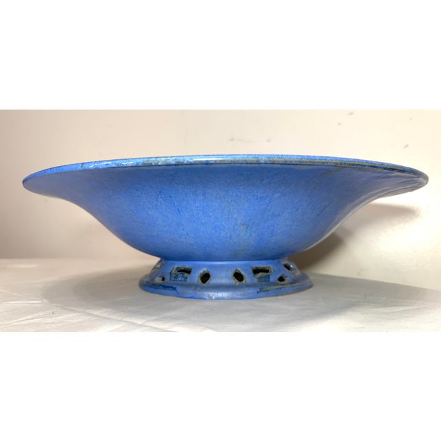 Huge Antique Handmade Blue Glaze Fulper American Studio Pottery Centerpiece Bowl For Sale - Image 4 of 14