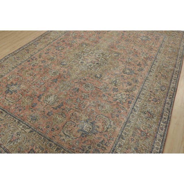 Farmhouse Tabriz Rug 8’8” X 11’7” Pink Wool Vintage Distressed Hand-Knotted Carpet For Sale - Image 3 of 15