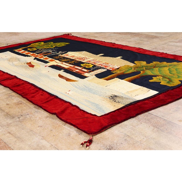 Navy Blue Antique Scandinavian Folk Art Tapestry, 04'04 X 06'06 For Sale - Image 8 of 10