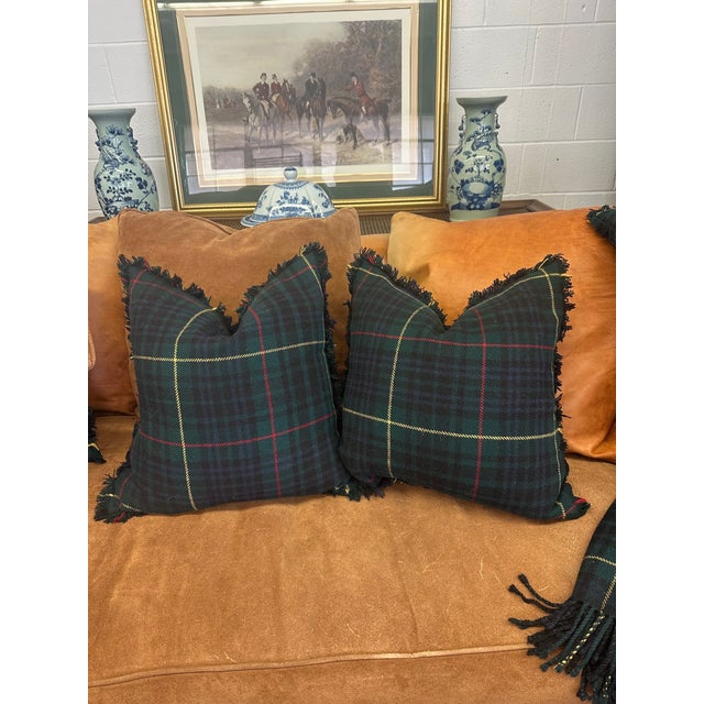 Pair of Vintage Ralph Lauren Wool Tartan Fringed Pillows For Sale - Image 10 of 18