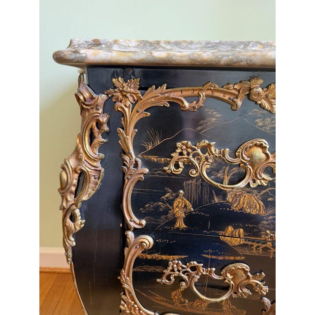 Louis XV Chinoiserie Marble Top Commode Much like Louis XV’s palace, Versailles, this is not a subtle piece, but it is a...