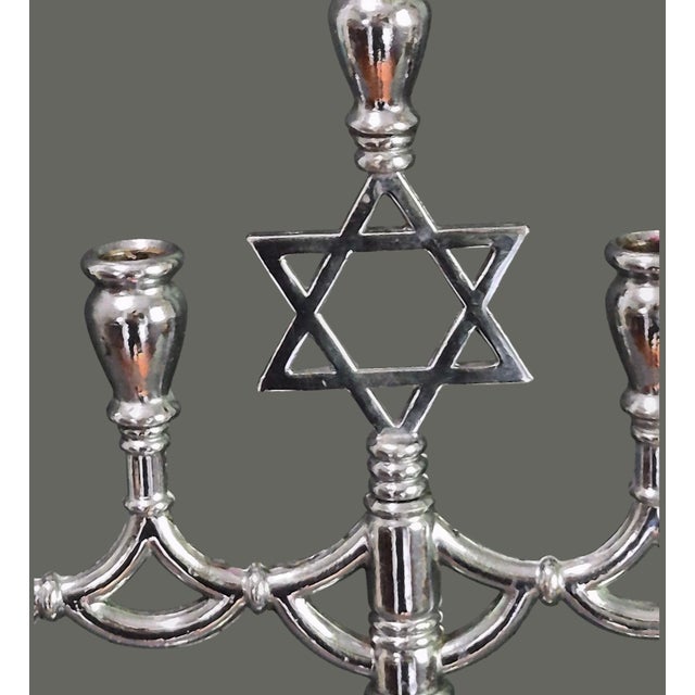 Contemporary Vintage Judaica Hanukkah Menorah Candelabra Chrome Silver 9 Candle Star of David For Sale - Image 3 of 8