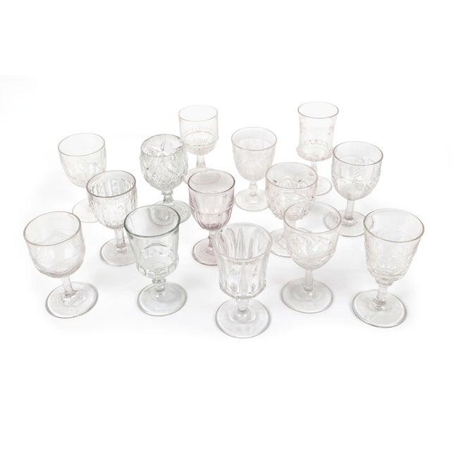 Early 20th Century Set of 14 Mismatched Pressed Glass Goblets For Sale - Image 5 of 12
