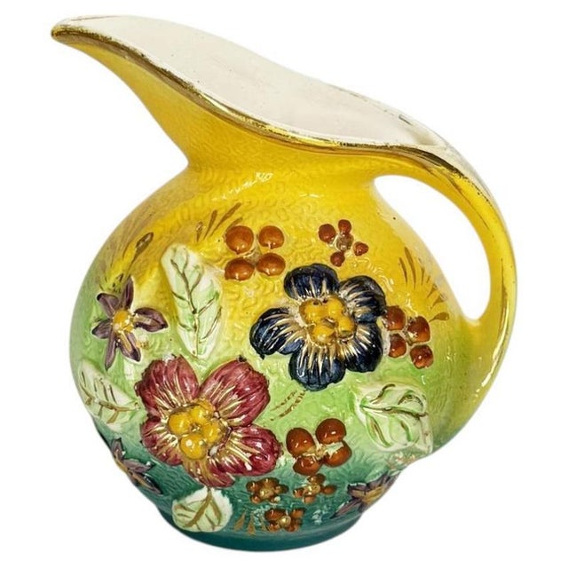Yellow Pitcher with Floral Pattern, 1980s For Sale - Image 14 of 14